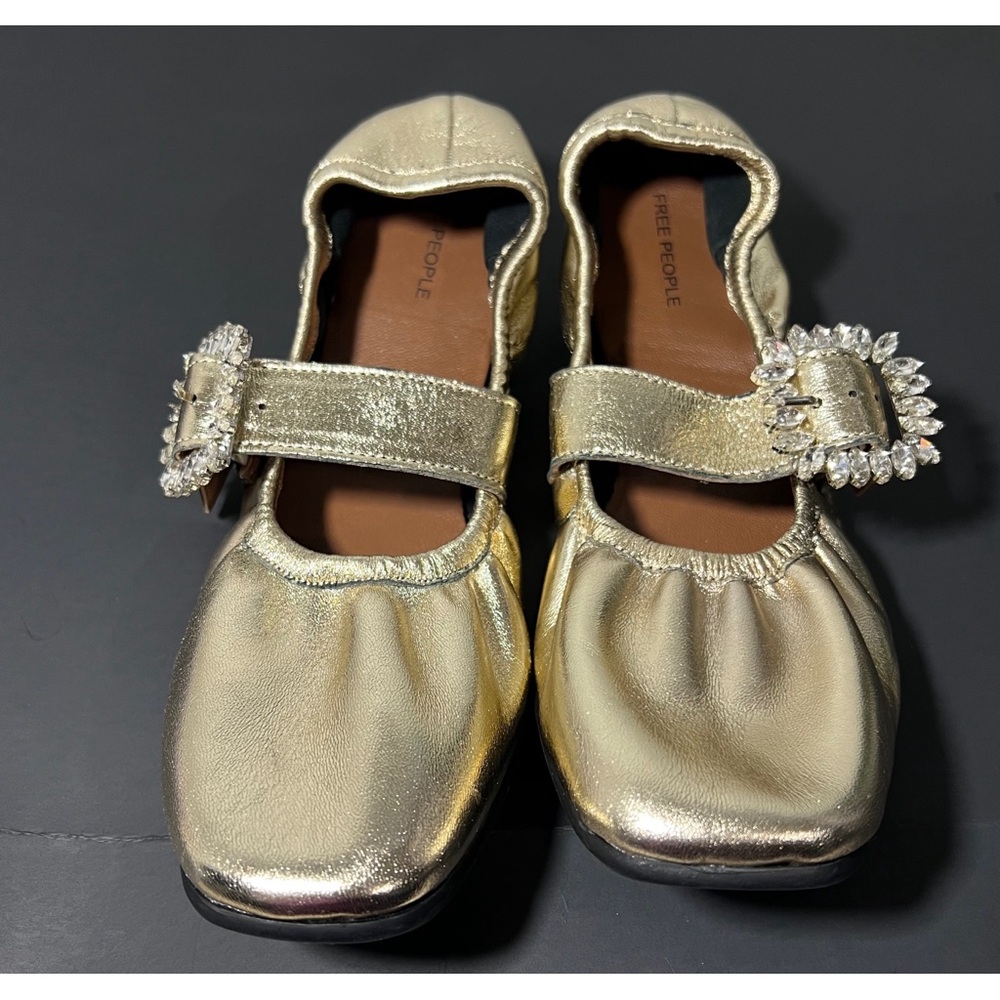Free People Metallic Gold Mary Jane Flats - Picture 2 of 10